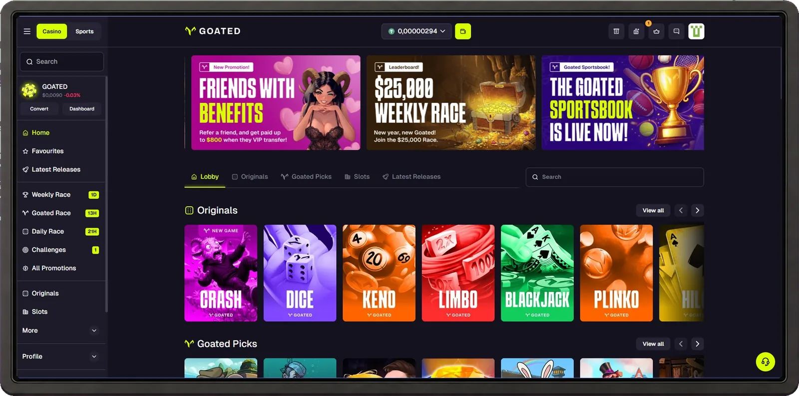 GOATED desktop interface
