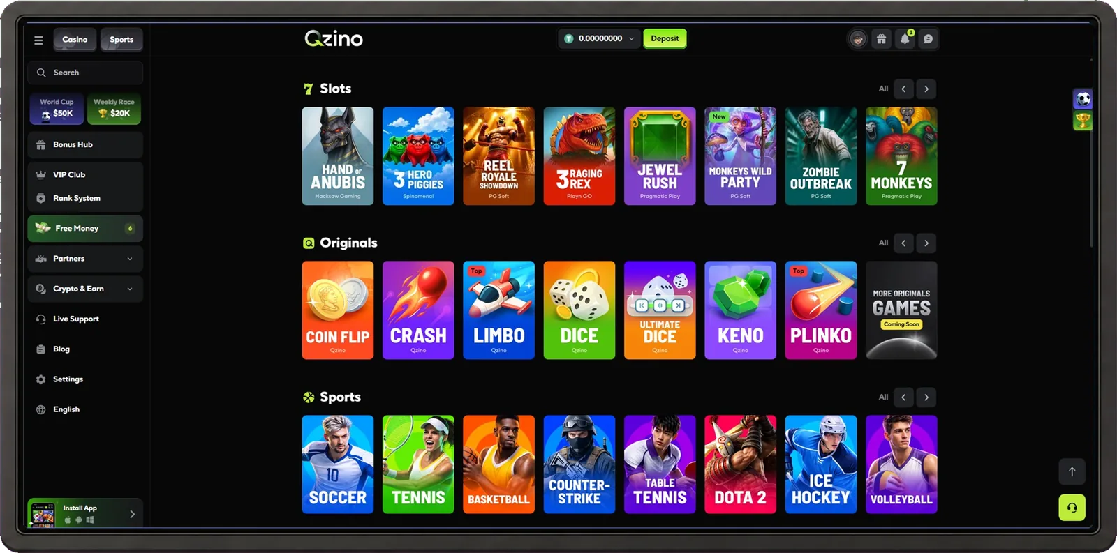 Qzino desktop interface