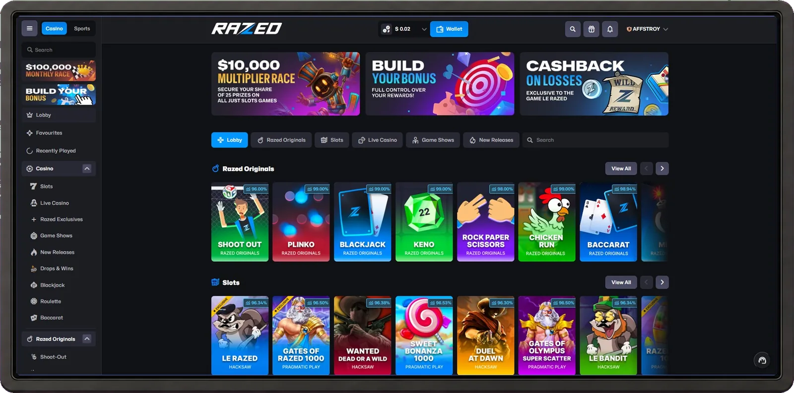 Razed desktop interface