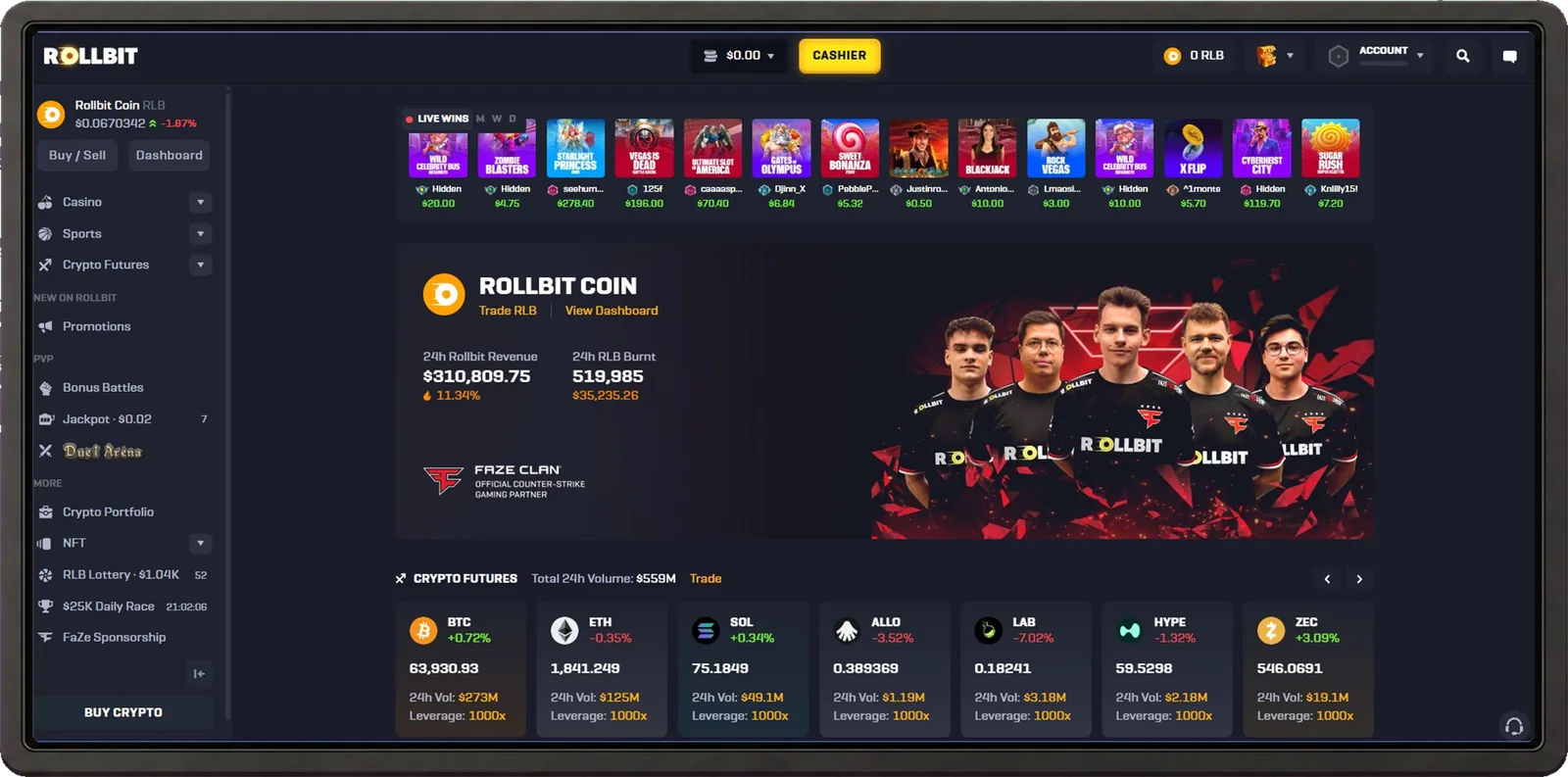 Rollbit desktop interface